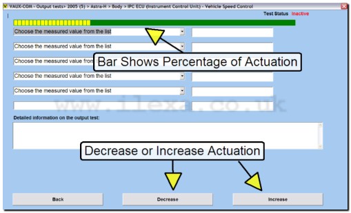 screen shot showing Variable Output tests in VAUX-COM